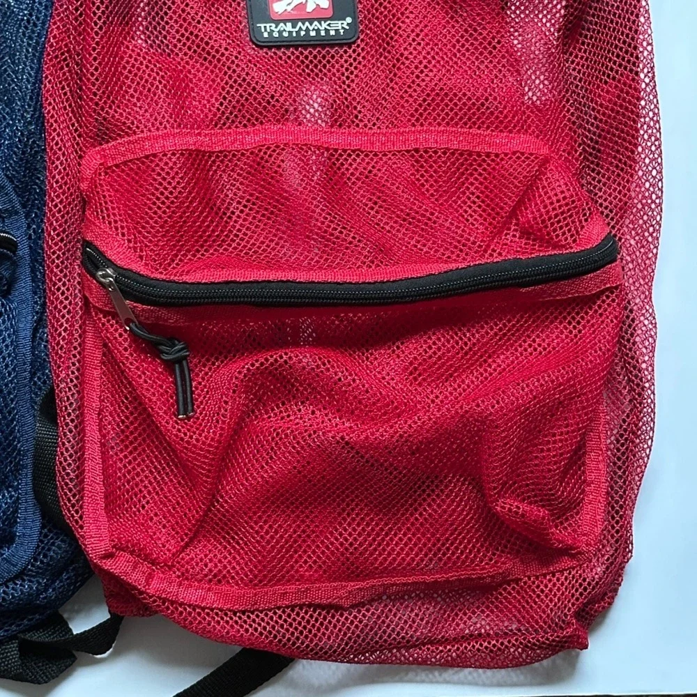 Trailmaker Mesh Backpack Set 2 Navy Blue Red See Through School Gym Travel Bag